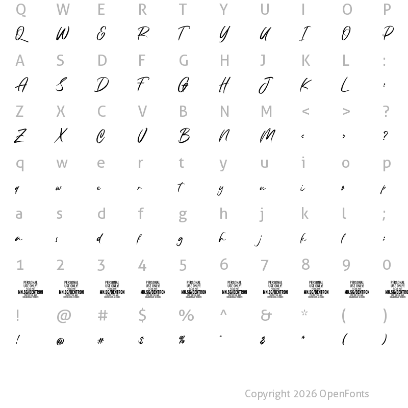 Character Map of Bentron Alternate PERSONAL Regular