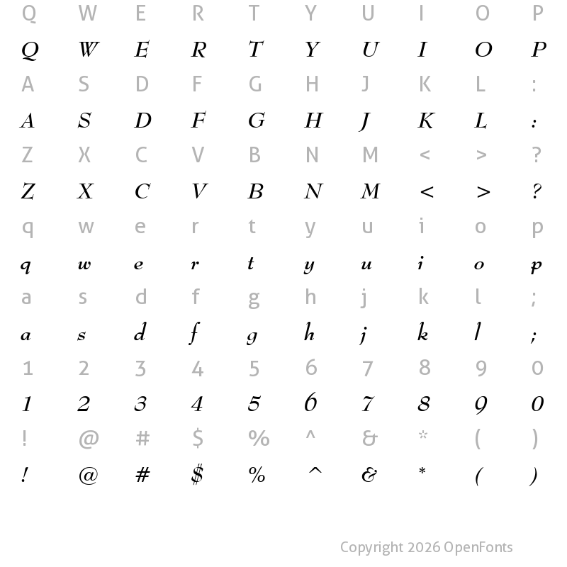 Character Map of BernhardMod BT Bold Italic