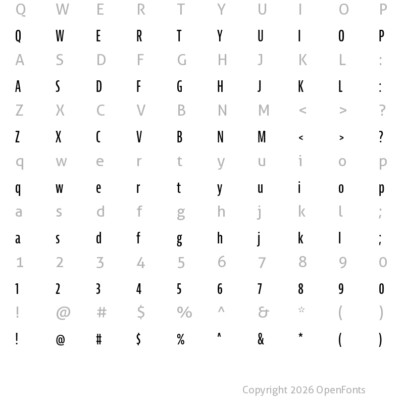 Character Map of Bernina Sans Compressed Semibold