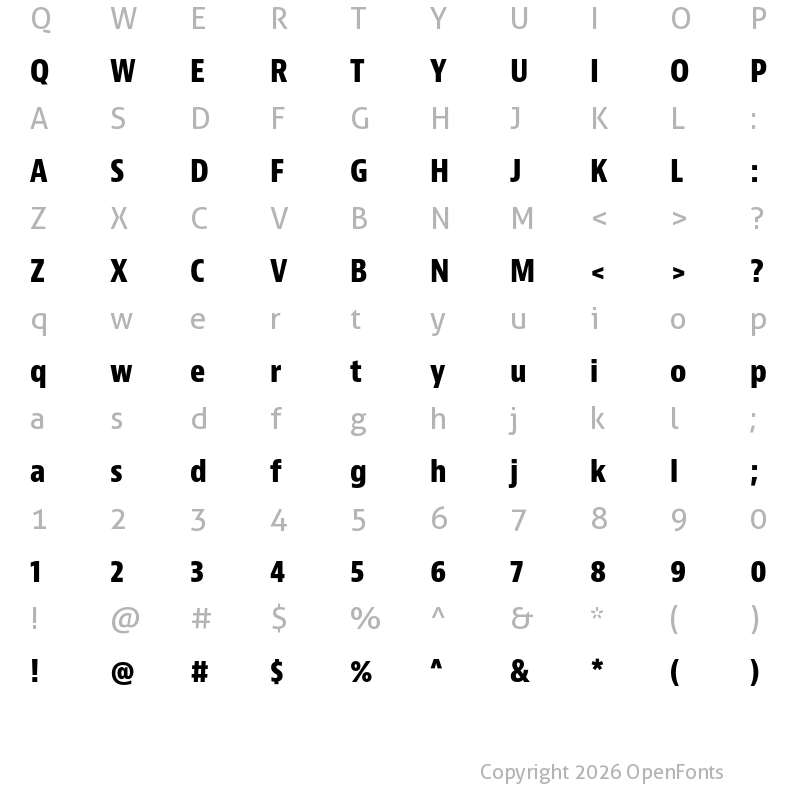 Character Map of Bernino Sans Condensed Extrabold