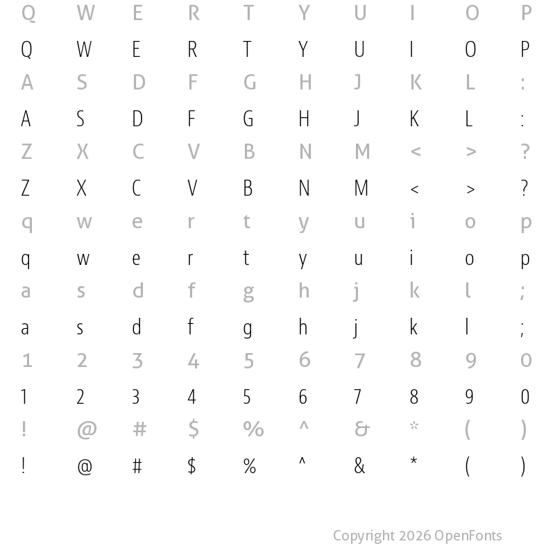 Character Map of Bernino Sans Condensed Light