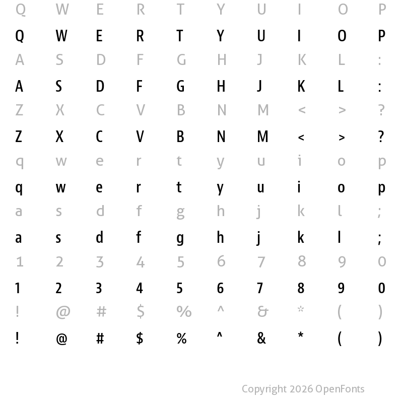 Character Map of Bernino Sans Condensed Semibold