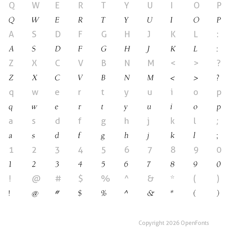 Character Map of Berolina Light Italic