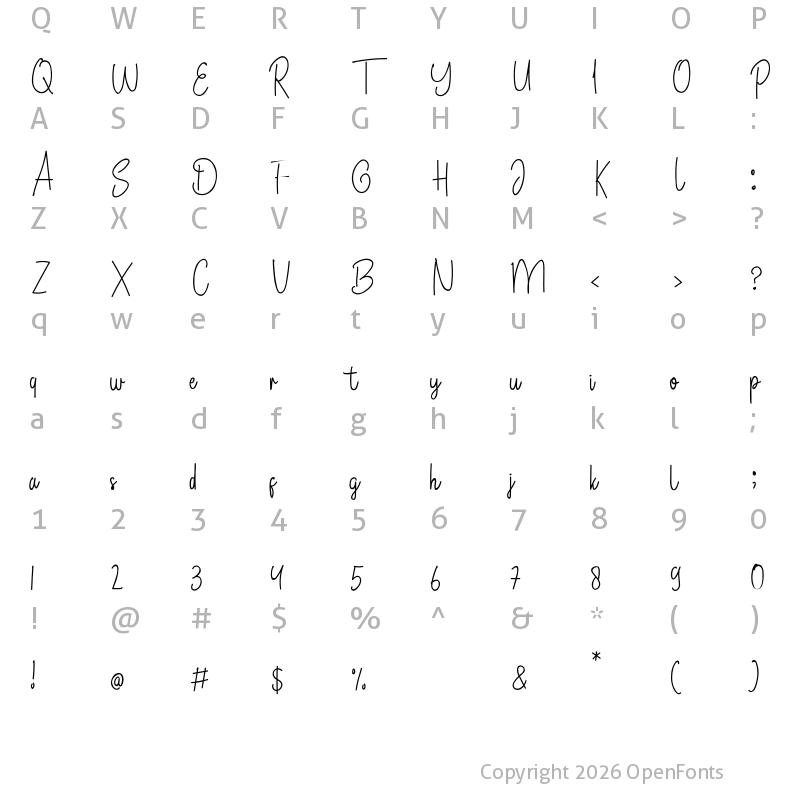 Character Map of Bertany Regular