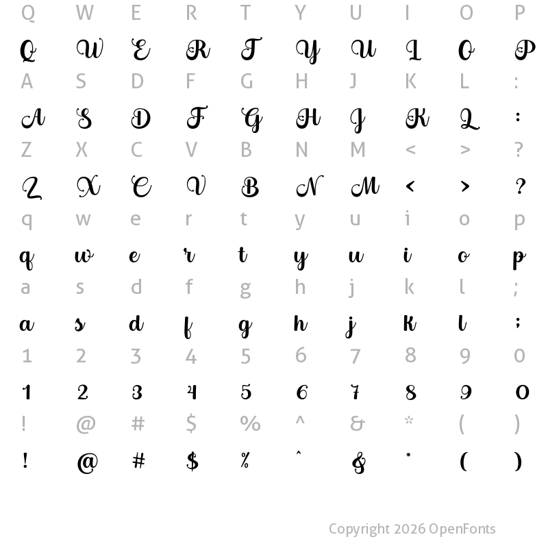 Character Map of Bertha Script Regular