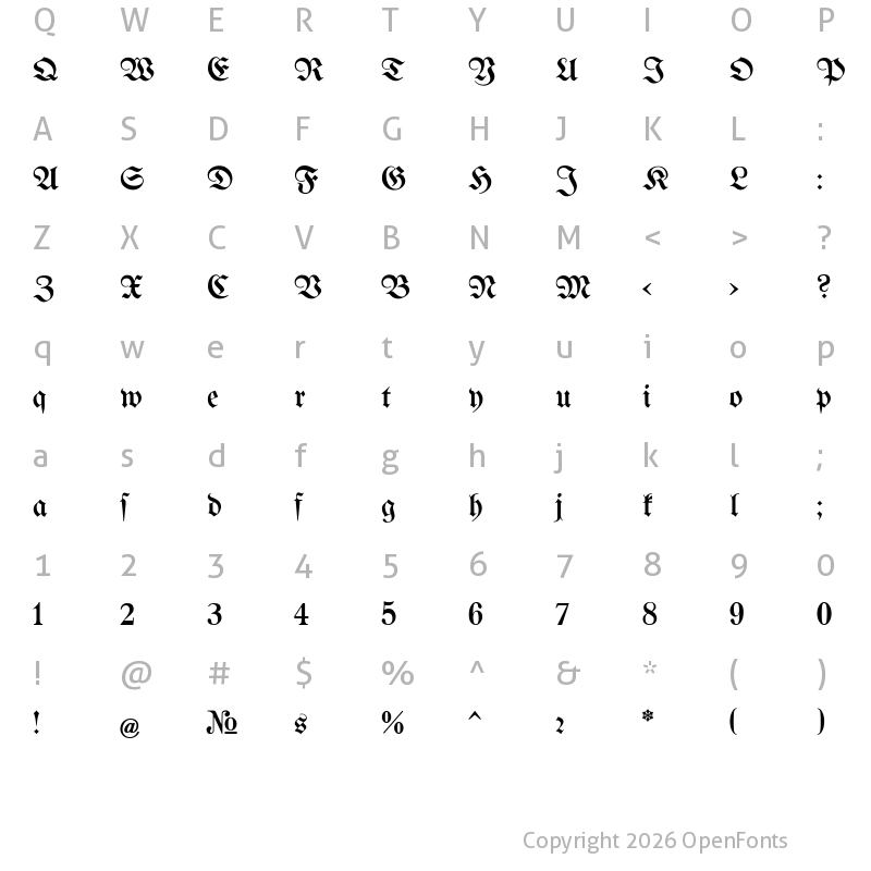Character Map of Bertholdr Mainzer Fraktur Regular
