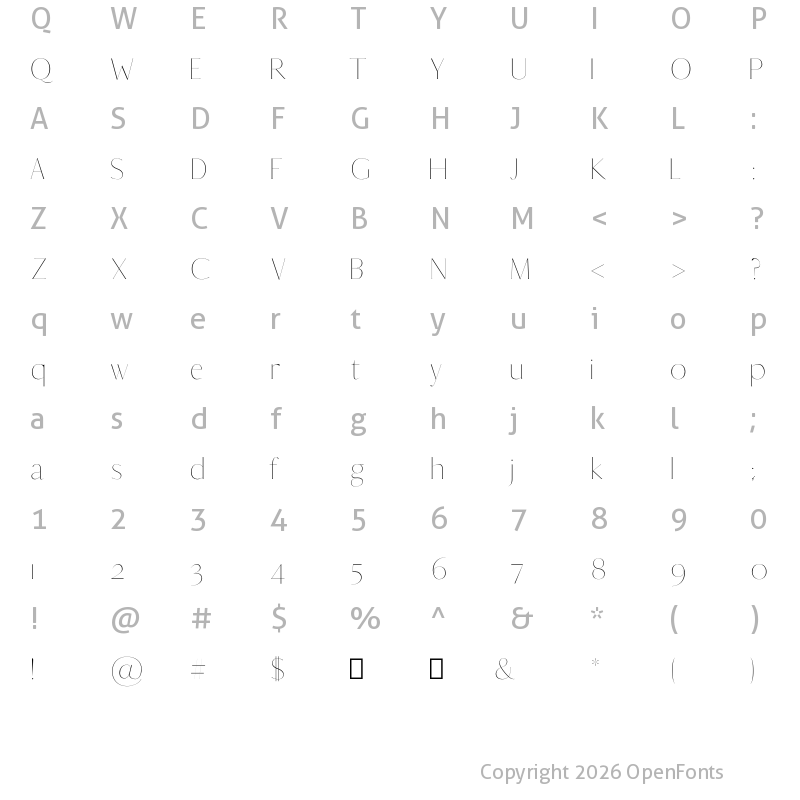 Character Map of Berton Thin