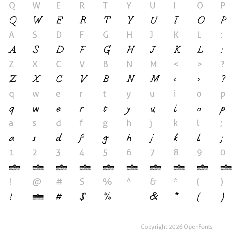 Character Map of Berton Voyage Regular