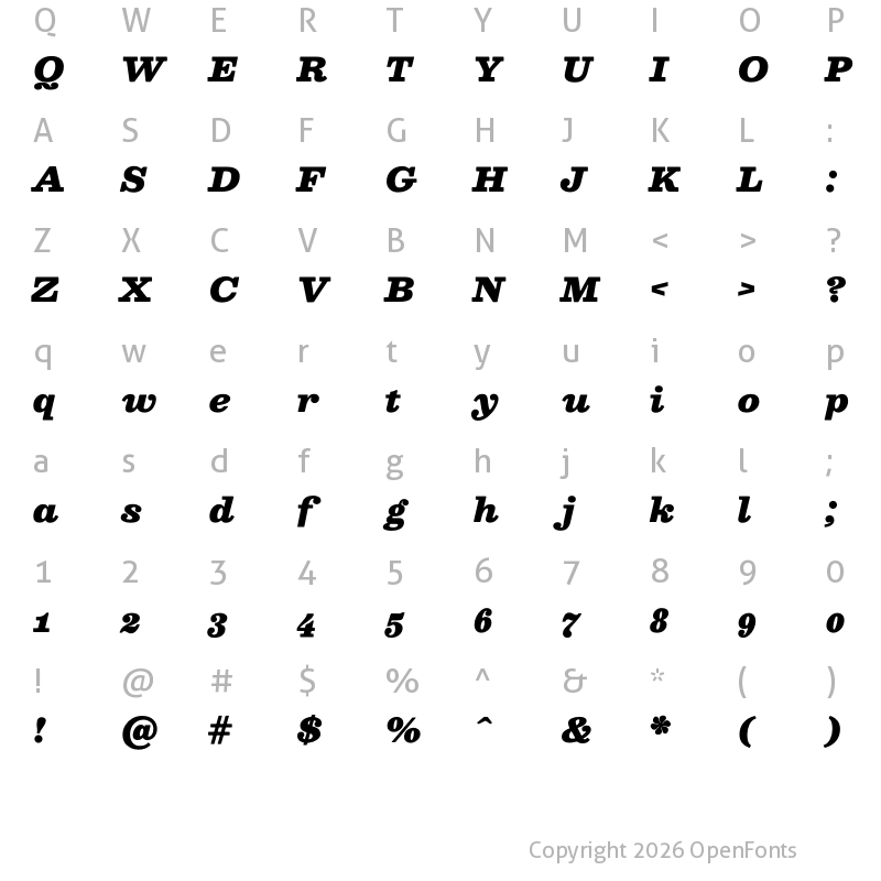 Character Map of Besley* Fatface Italic