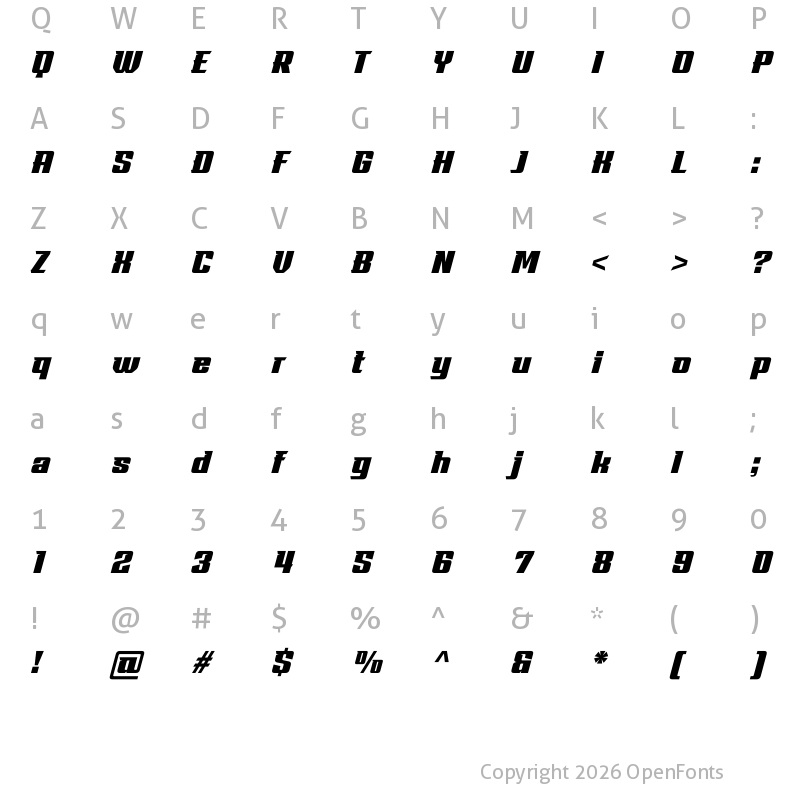 Character Map of Best Racer Italic
