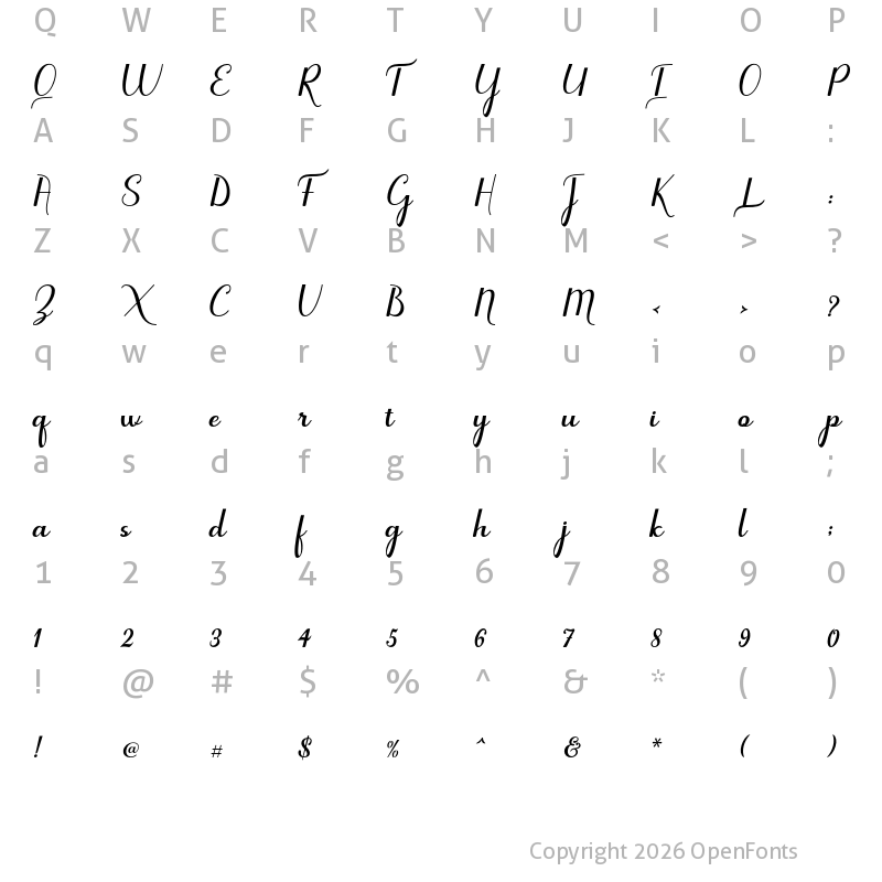 Character Map of Betana Script Regular