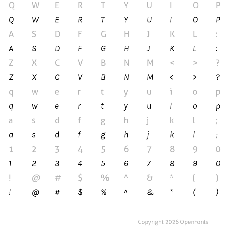 Character Map of Betinya Sans Italic