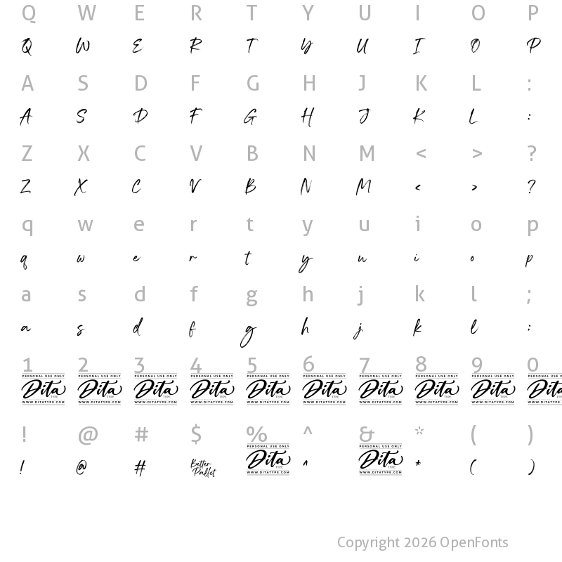 Character Map of Better Pallet Personal Use Regular