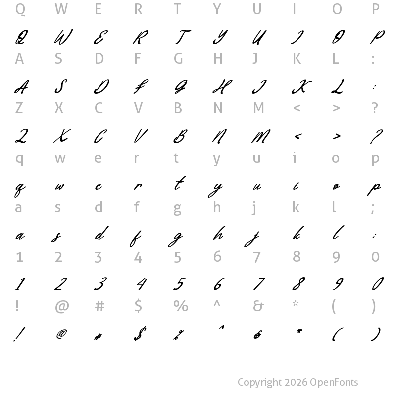 Character Map of bialletta Italic