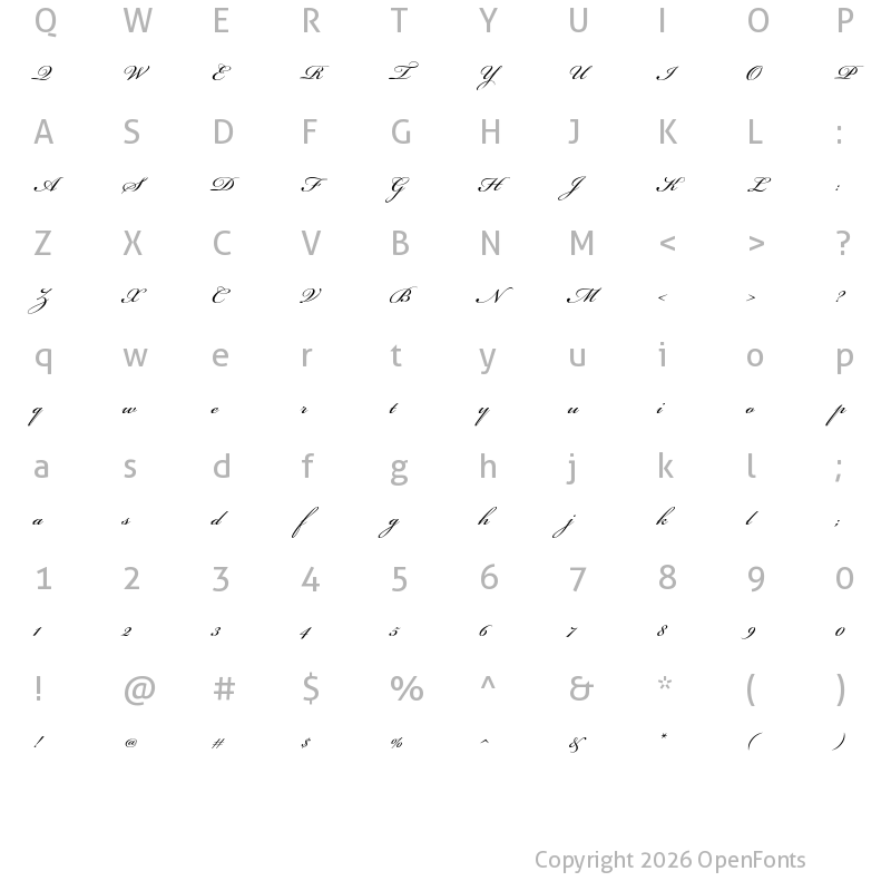 Character Map of Bickham Script Pro Regular