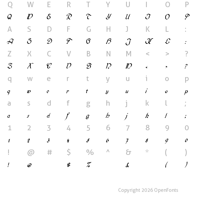 Character Map of Biedermeier Kursiv Regular