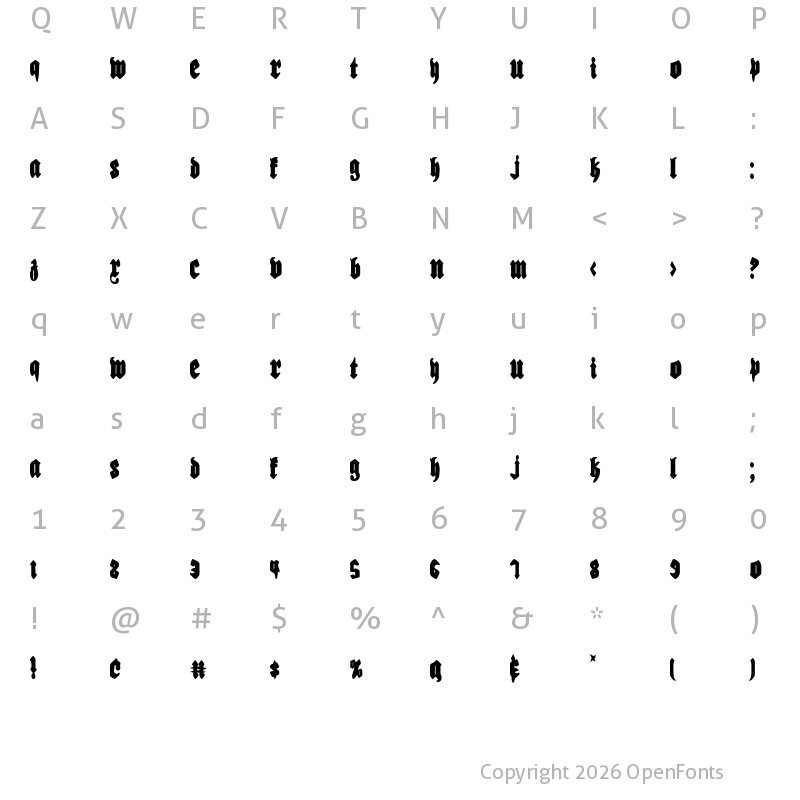 Character Map of Bierg?rten Condensed Condensed