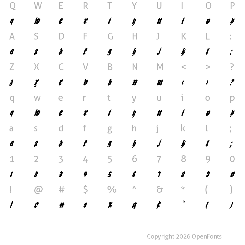 Character Map of Bierg?rten Condensed Italic Condensed Italic