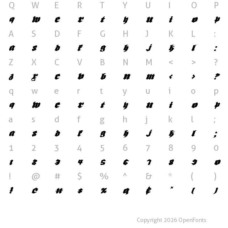 Character Map of Bierg?rten Expanded Italic Expanded Italic