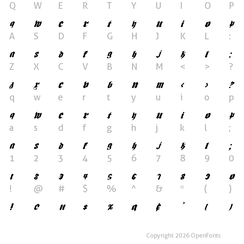 Character Map of Bierg?rten Light Italic Light Italic