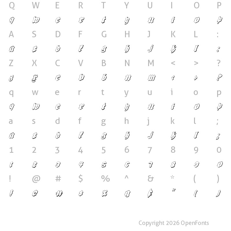Character Map of Bierg?rten Shadow Italic Shadow Italic