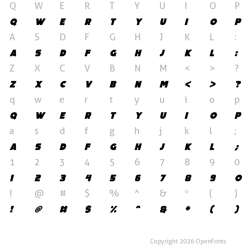 Character Map of Big Black Bear Italic