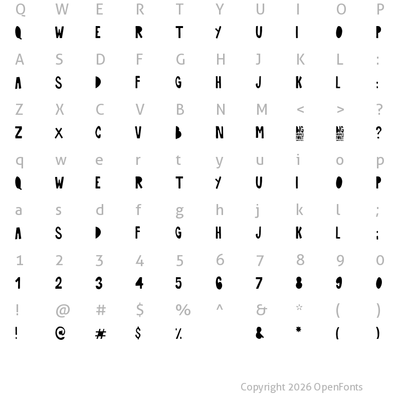 Character Map of Big Holidays Regular