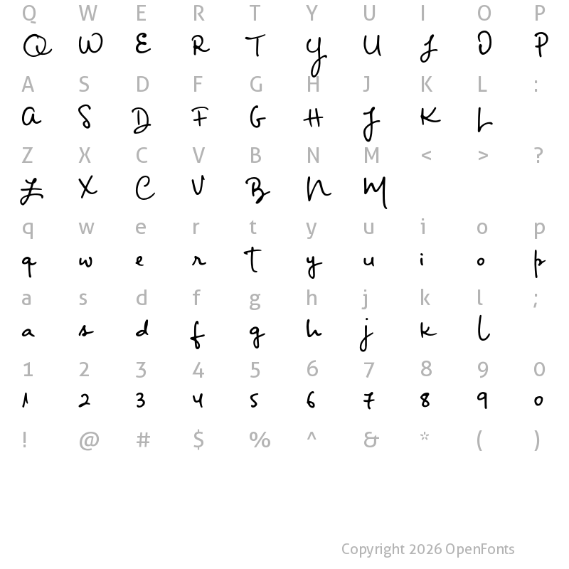 Character Map of Big River Script Sample Regular