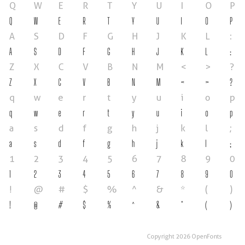 Character Map of Big Shoulders Display Light