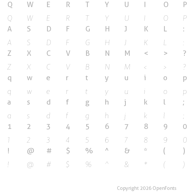 Character Map of BigCity Grotesque Pro Hairline Italic