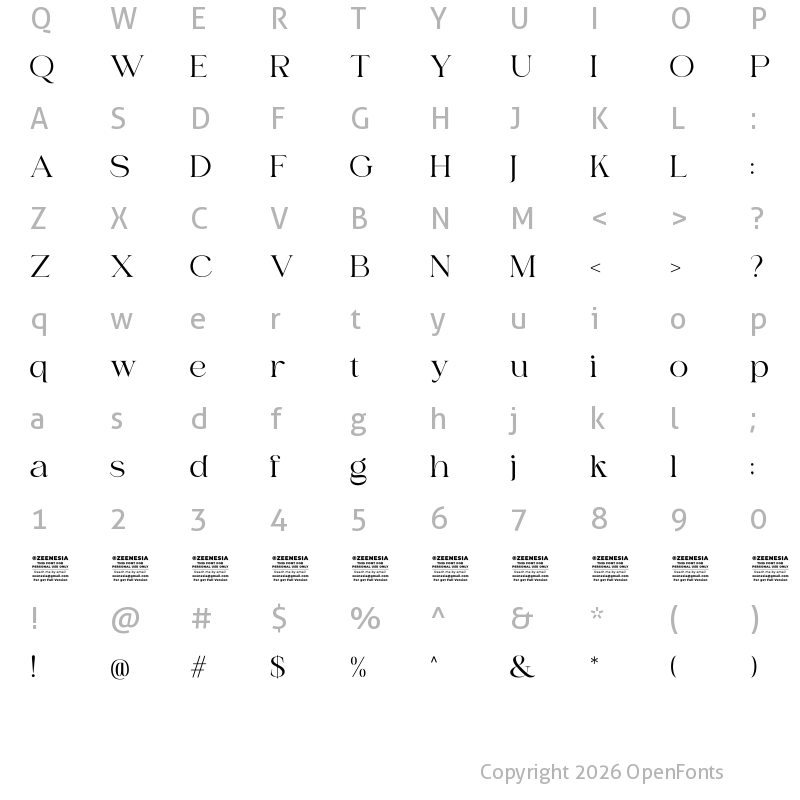 Character Map of Bilgie Personal Use Only Regular