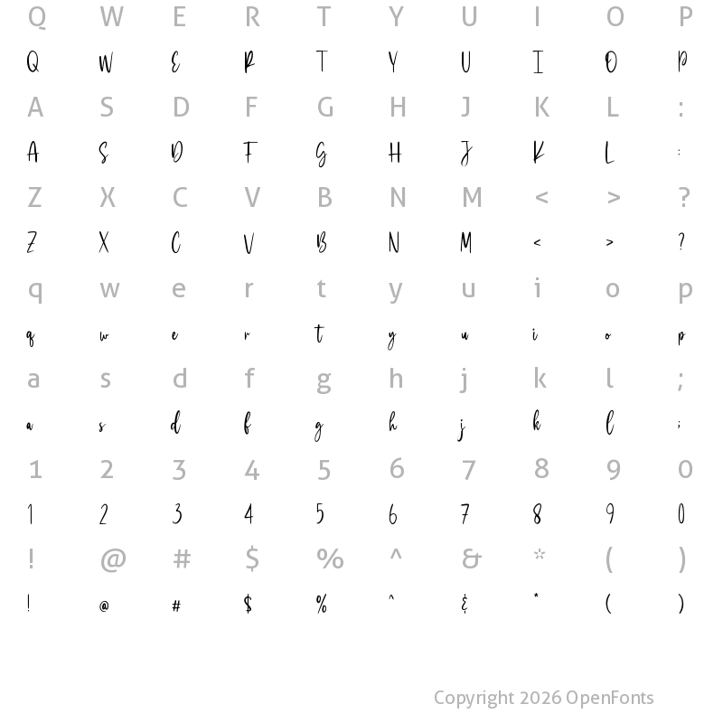 Character Map of Billie Kimber Regular