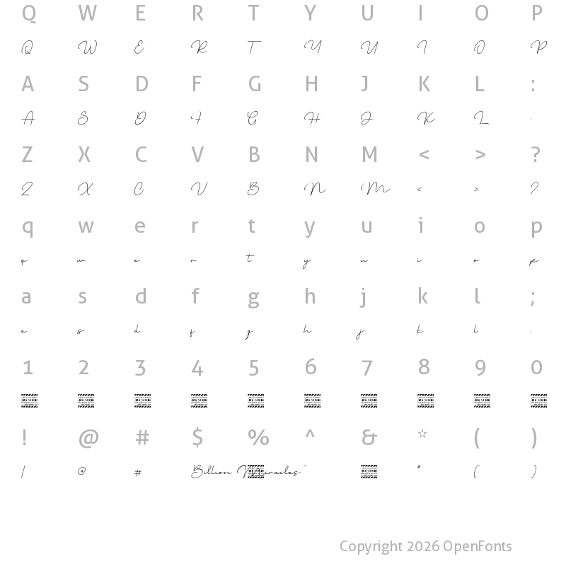 Character Map of Billion Miracles personal use Regular