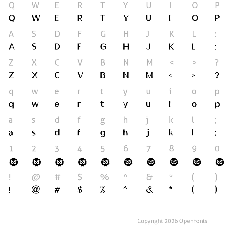 Character Map of Billiona Regular