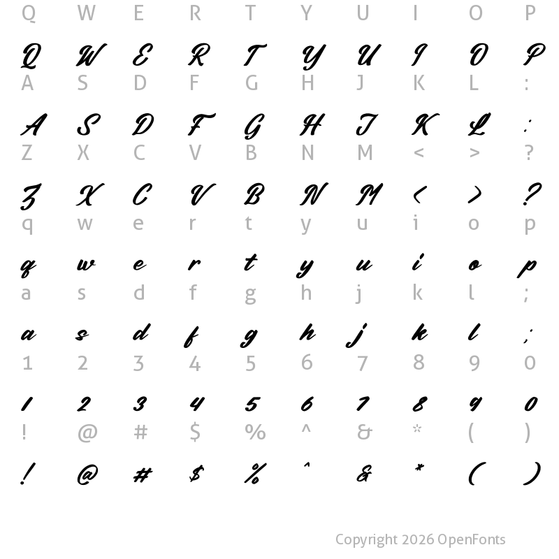 Character Map of Billionstar Italic