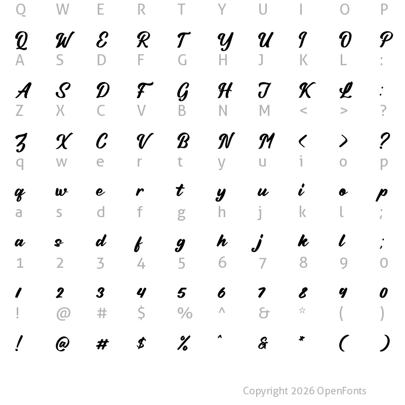 Character Map of Billionstar Regular