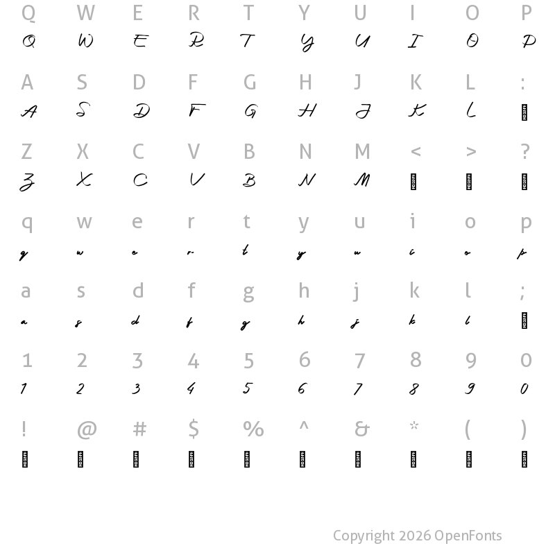 Character Map of Billo Personal Use Regular