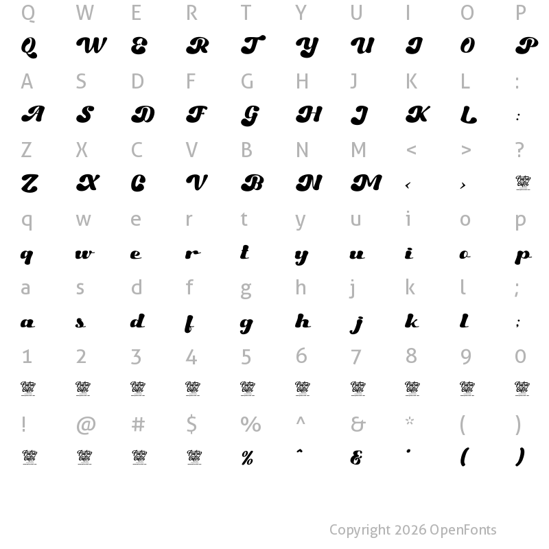 Character Map of Billy Sham Regular