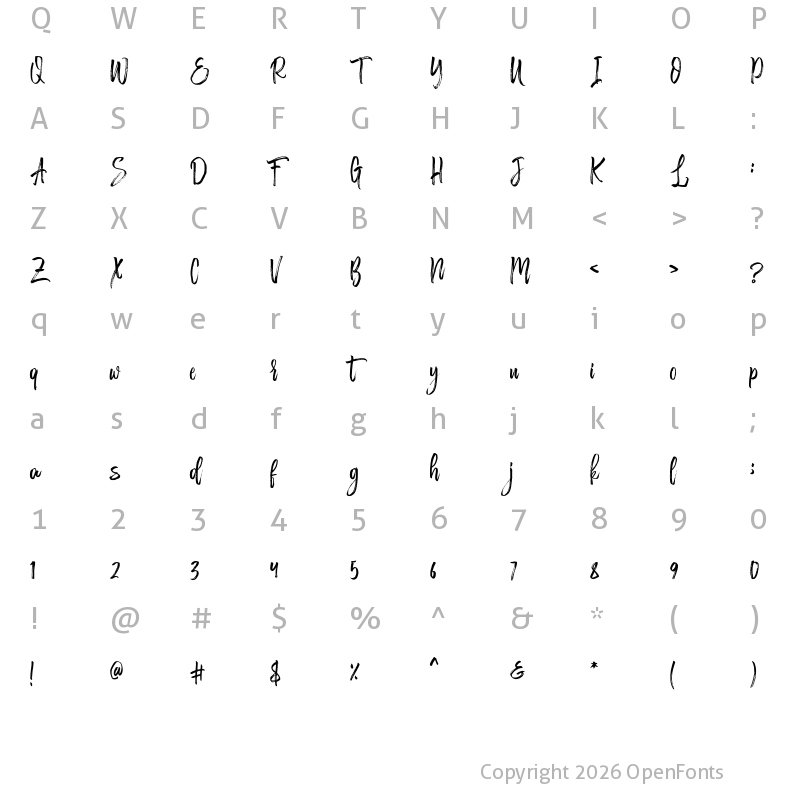 Character Map of Billy Whites Regular