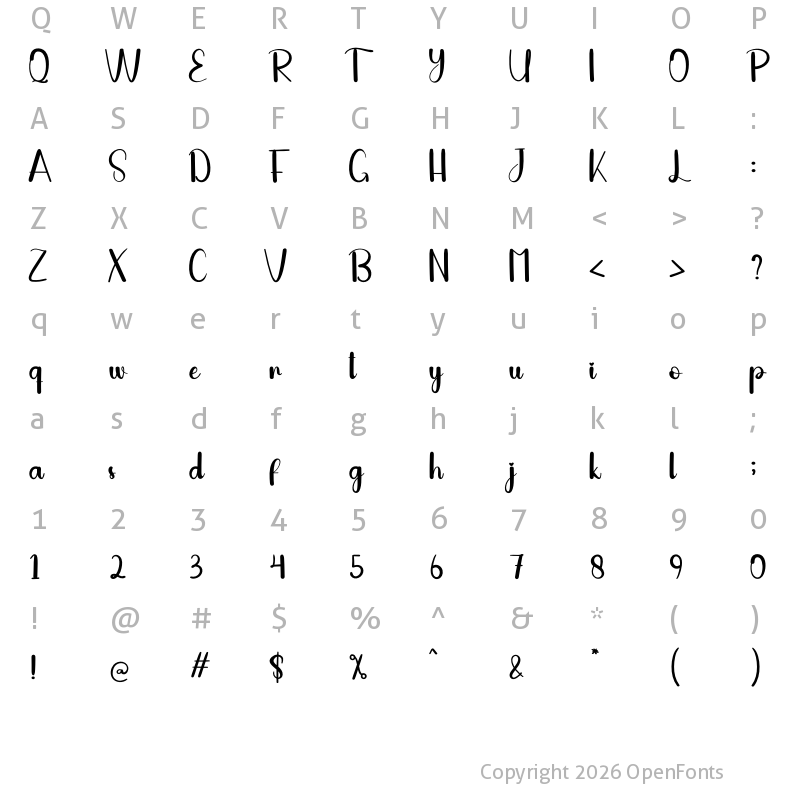 Character Map of Billyna Regular
