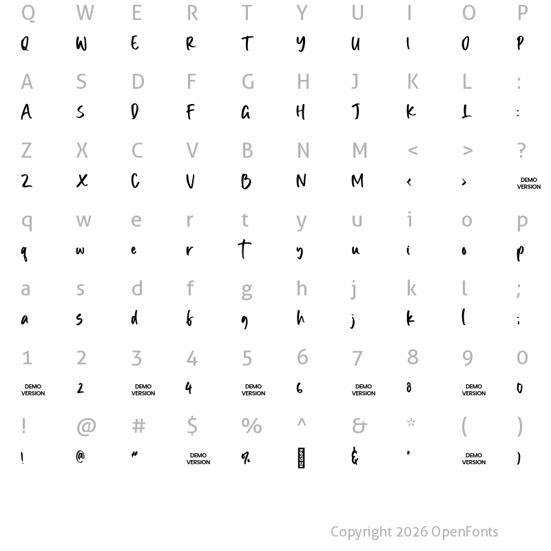 Character Map of Bintang Hati Regular
