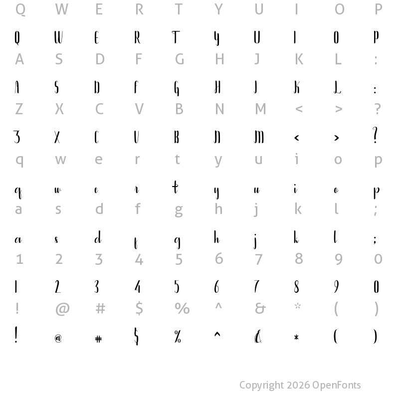 Character Map of Bintanghu Regular
