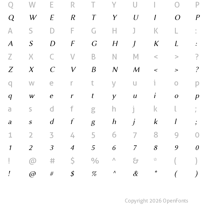 Character Map of Biolilbert Italic