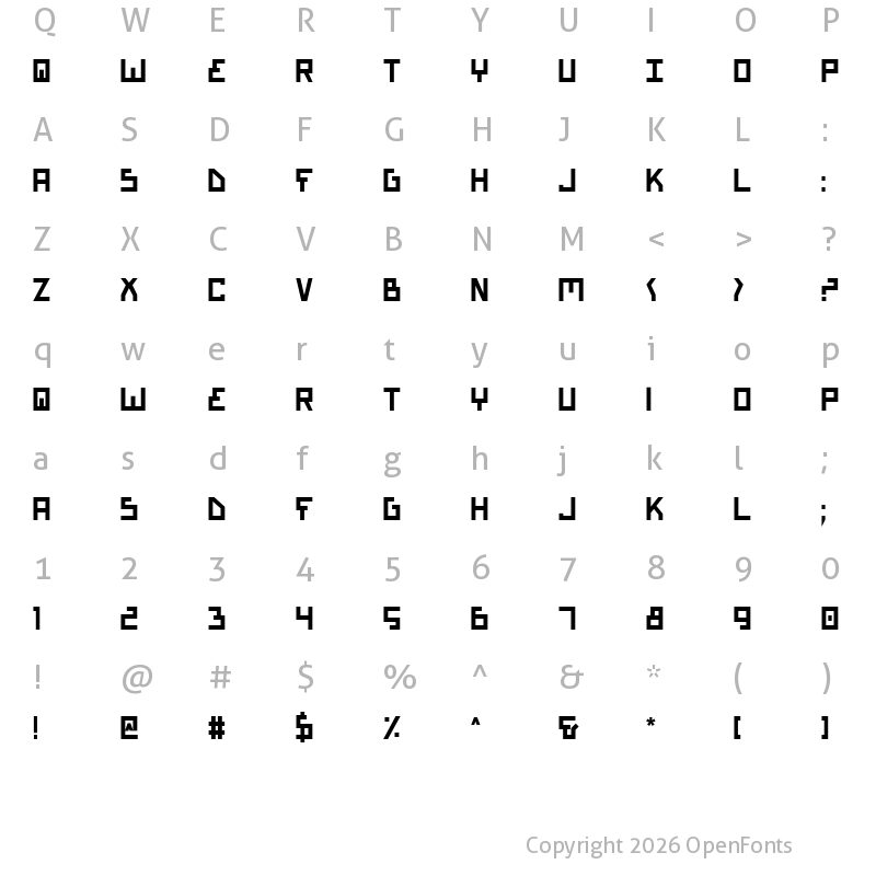 Character Map of Bionic Type Bold Bold