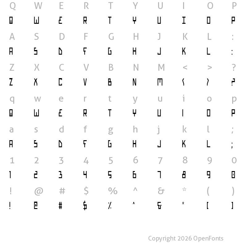 Character Map of Bionic Type Condensed Condensed