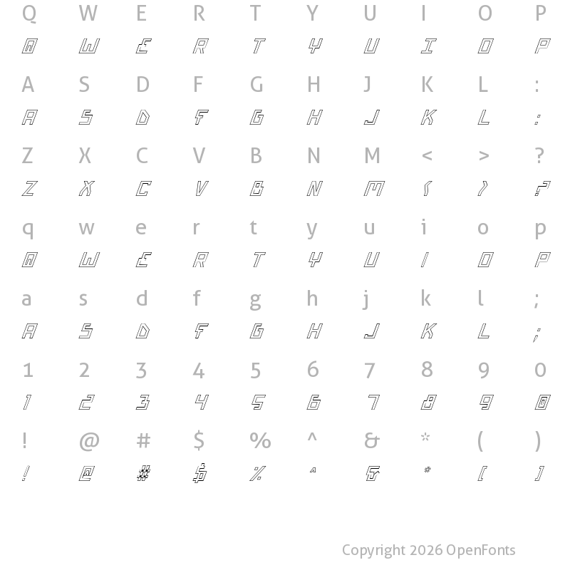 Character Map of Bionic Type Out Italic Out Italic