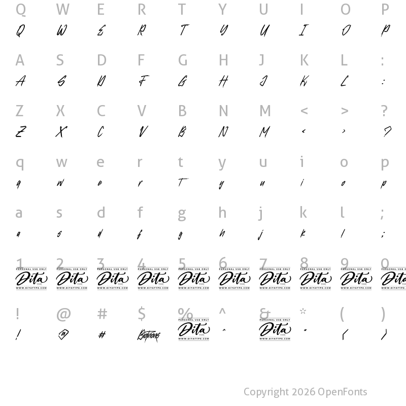 Character Map of Biotrons Personal Use Regular