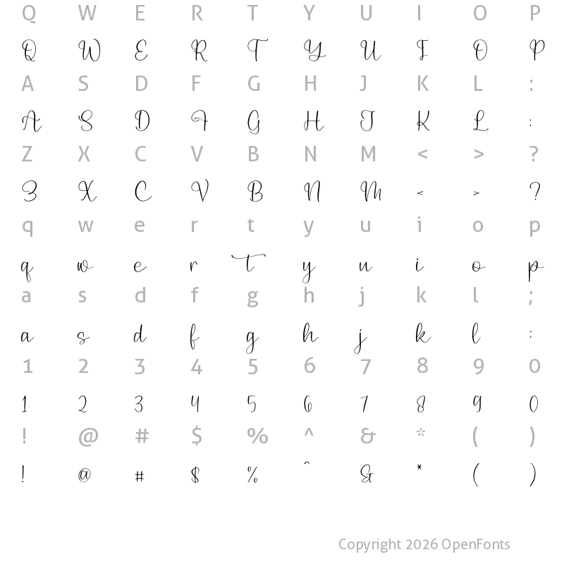 Character Map of Birdeline Yashintta Regular