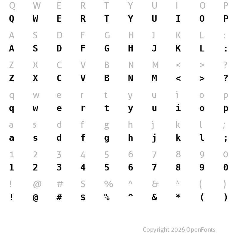 Character Map of Bitstream Vera Sans Mono Bold