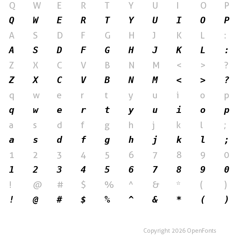 Character Map of Bitstream Vera Sans Mono Bold Oblique
